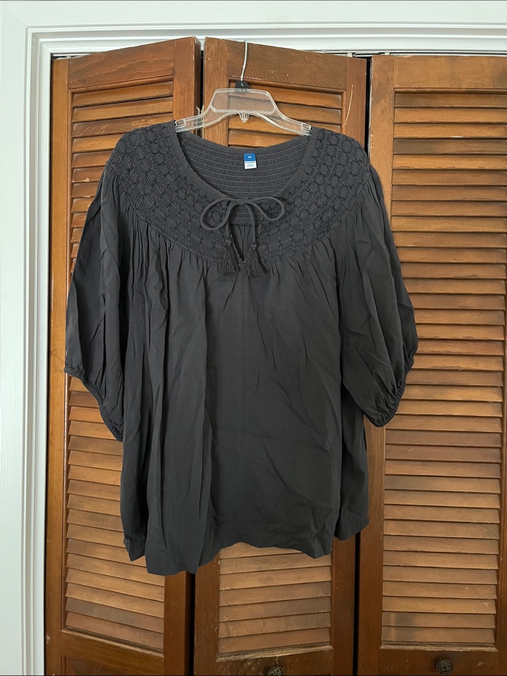 Old Navy Dark Grey Smocked Yoke Peasant Blouse